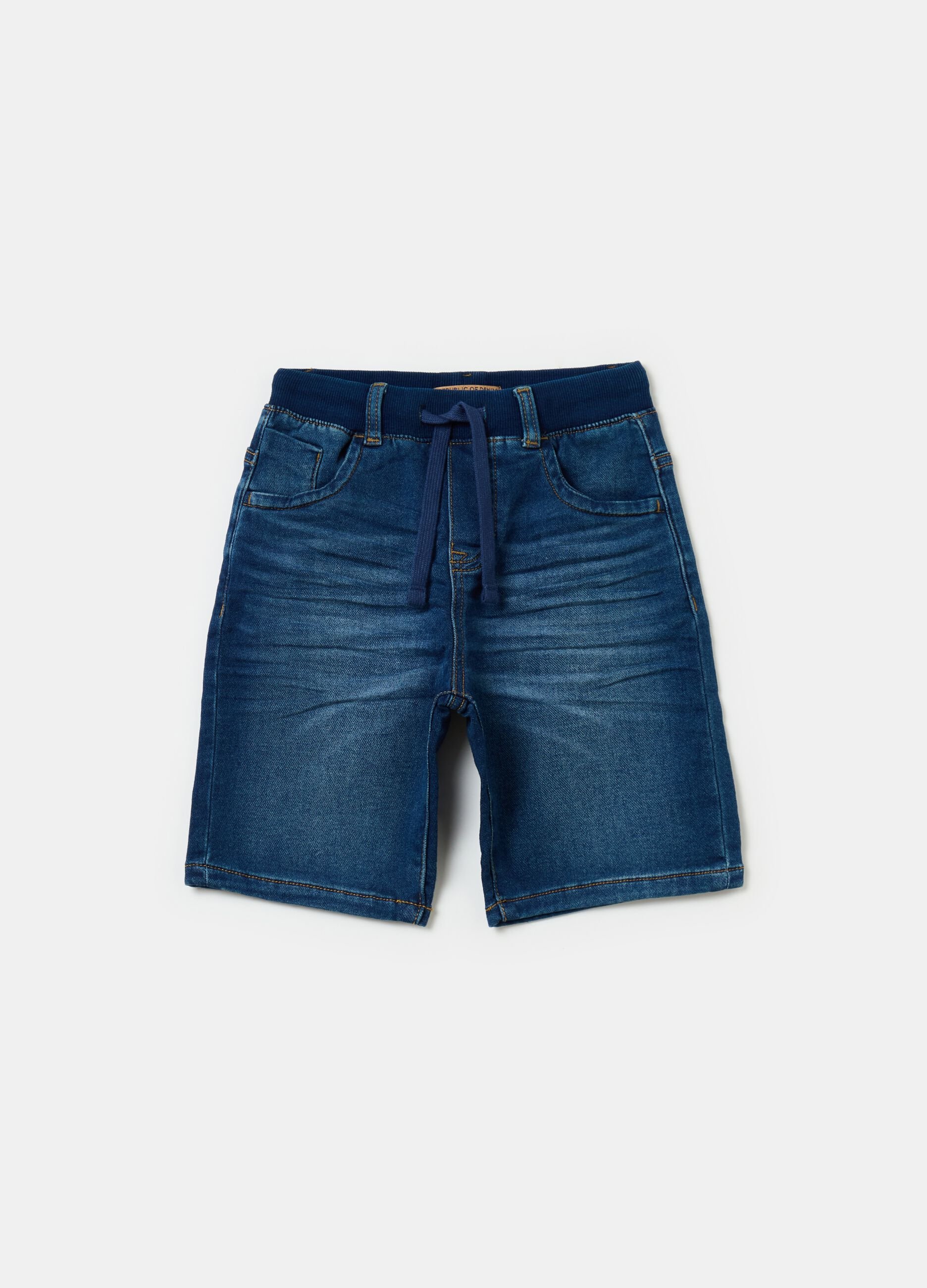 Denim Bermuda shorts with drawstring
