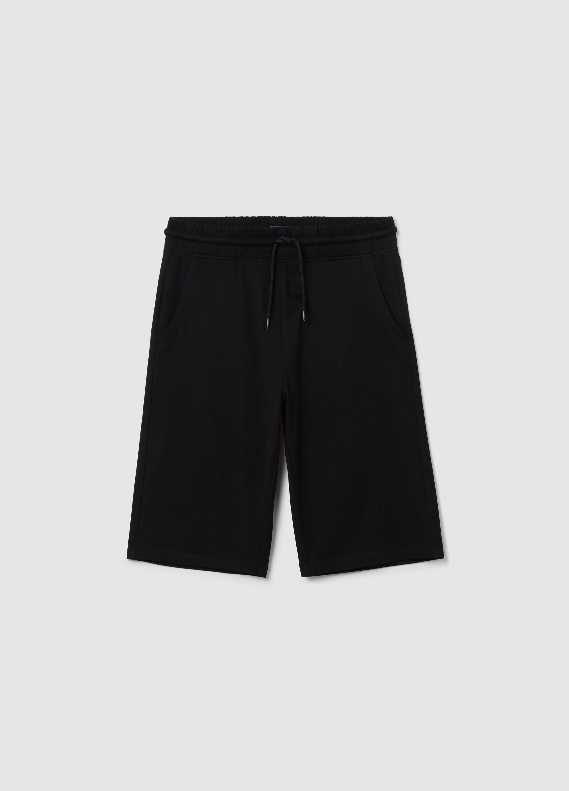 Black Bermuda joggers in cotton with drawstring