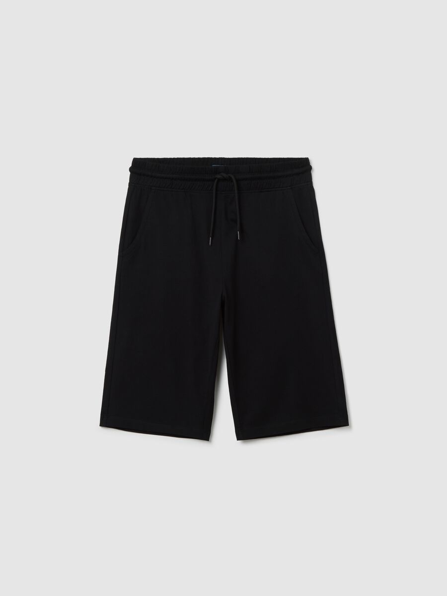 Bermuda jogger nero in cotone con coulisse_3