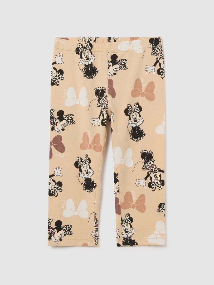 Girls' beige stretch cotton Disney print leggings_0