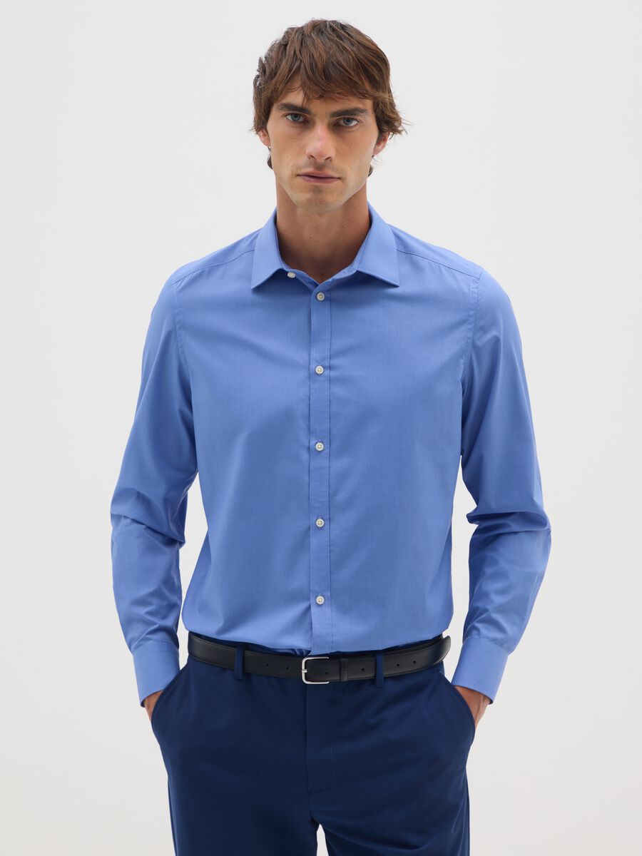 Slim Blue Cotton Blend Shirt_0