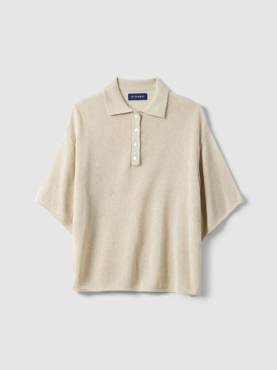 Polo beige regular fit con maniche al gomito_4