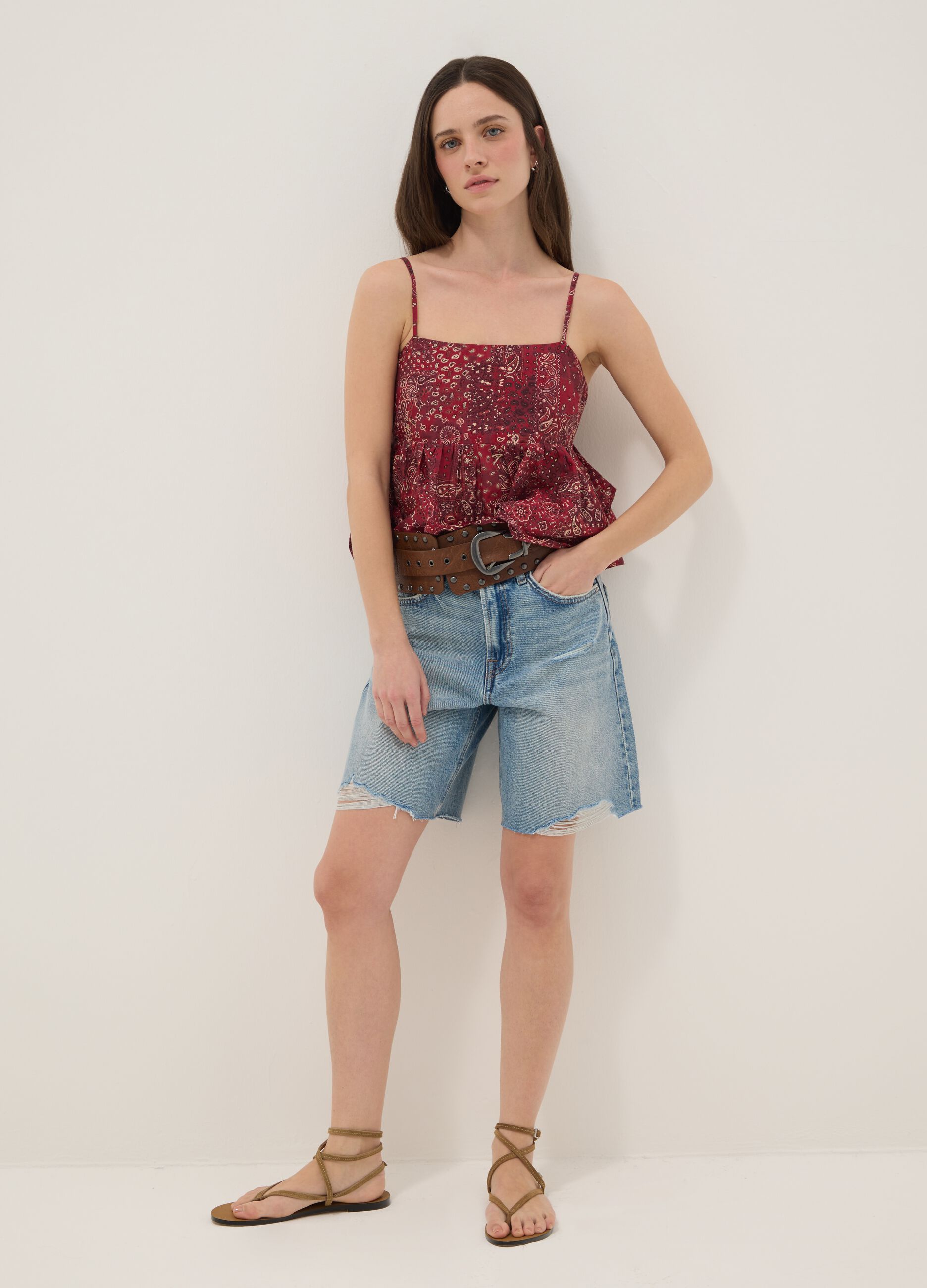 Azure denim pure cotton shorts with straight fit