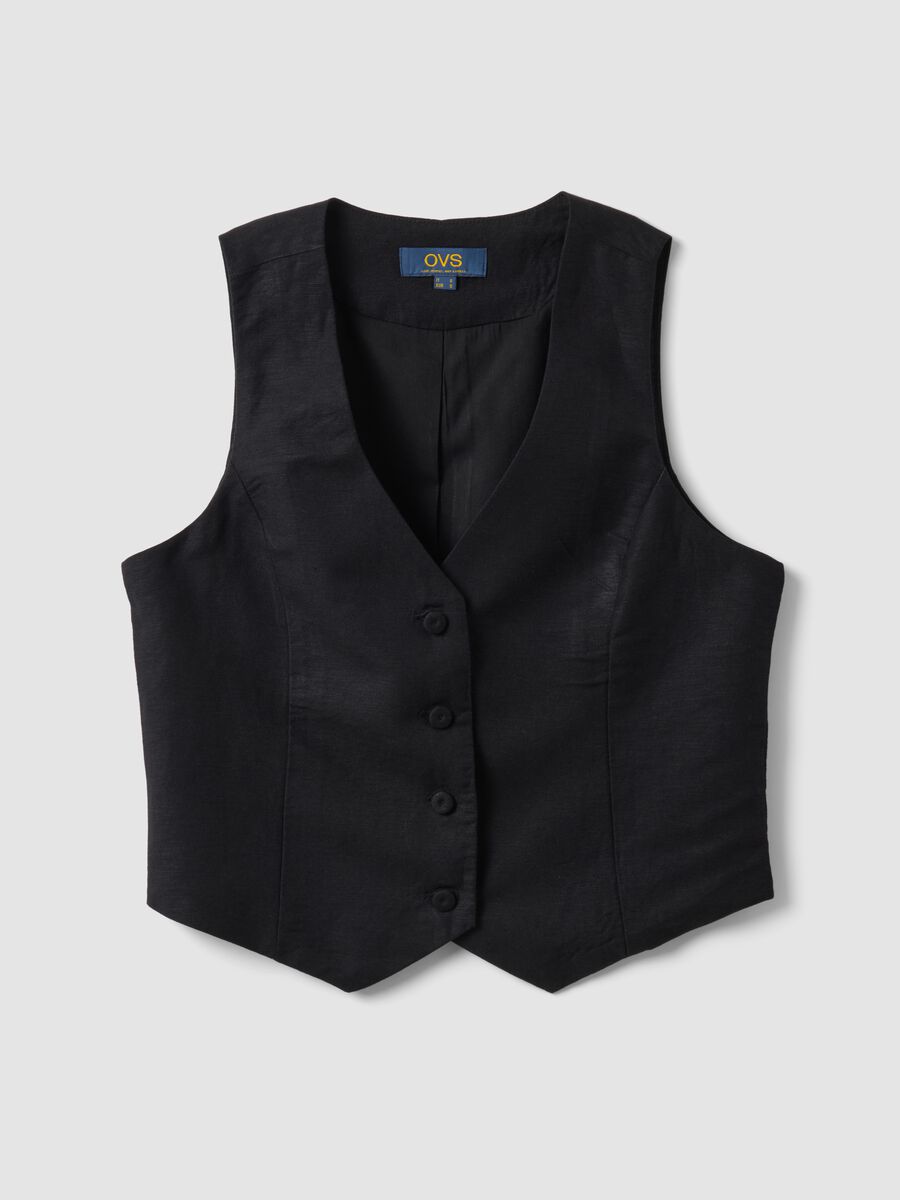 Black linen-blend slim-fit waistcoat with buttons_4