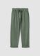 Green linen-cotton blend trousers with elasticated waist, regular fit_0