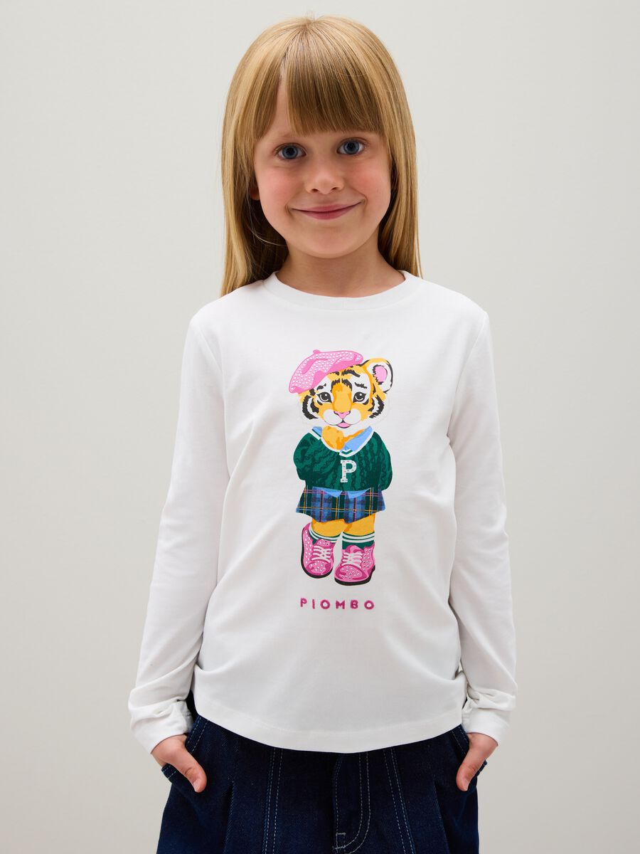 Girls' white regular fit stretch cotton t-shirt_0