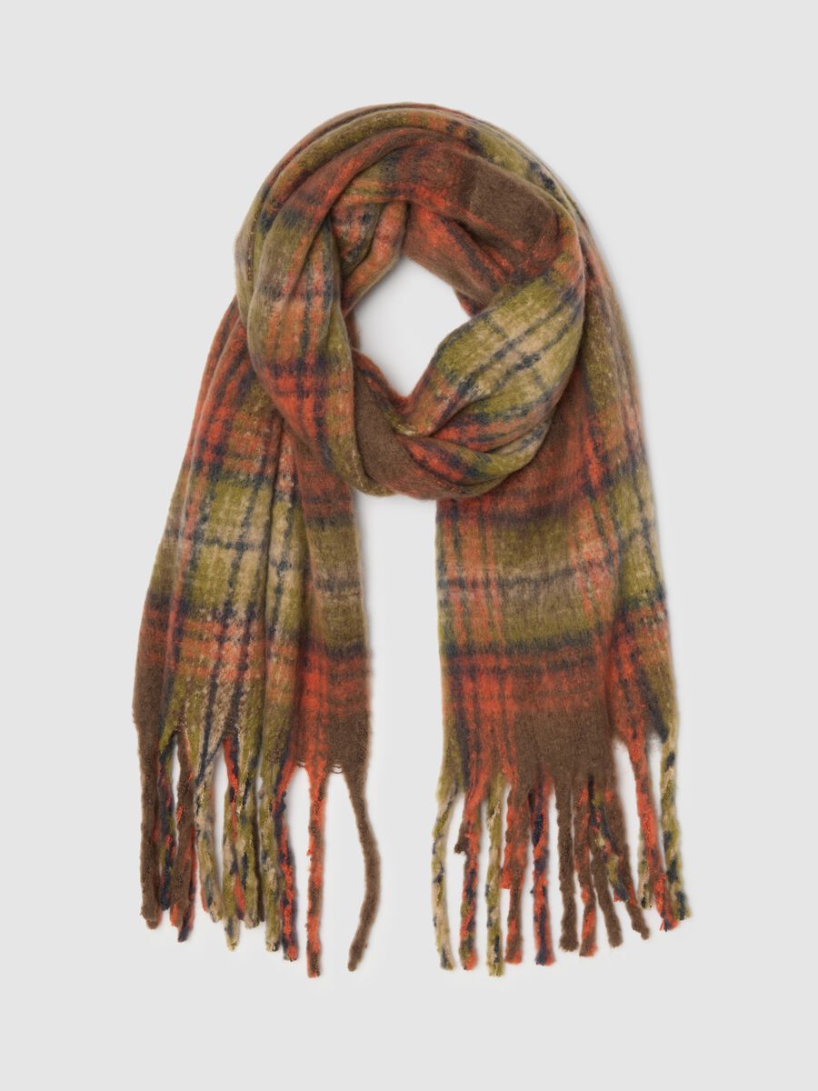 Multicoloured Checked Scarf with Fringes_0