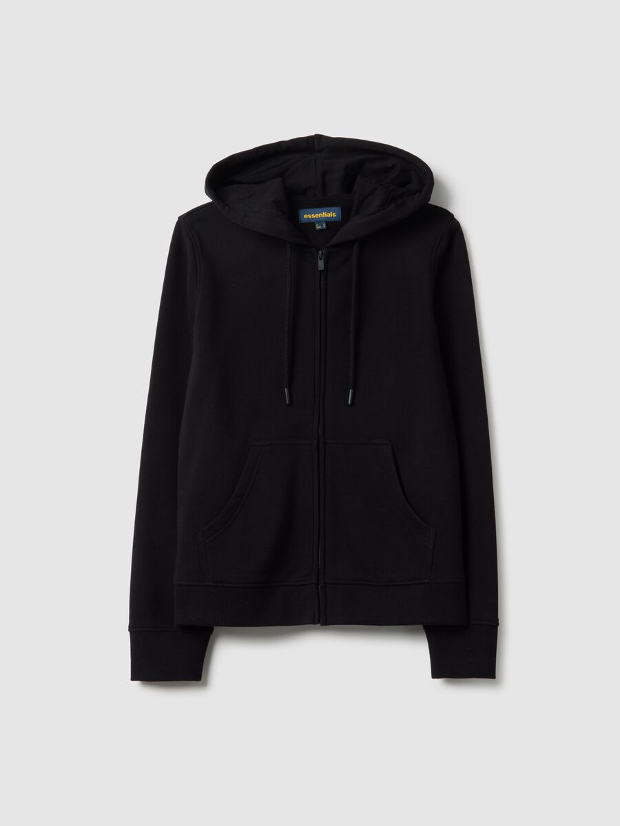 Felpa in misto cotone nera regular fit con cappuccio e zip_4