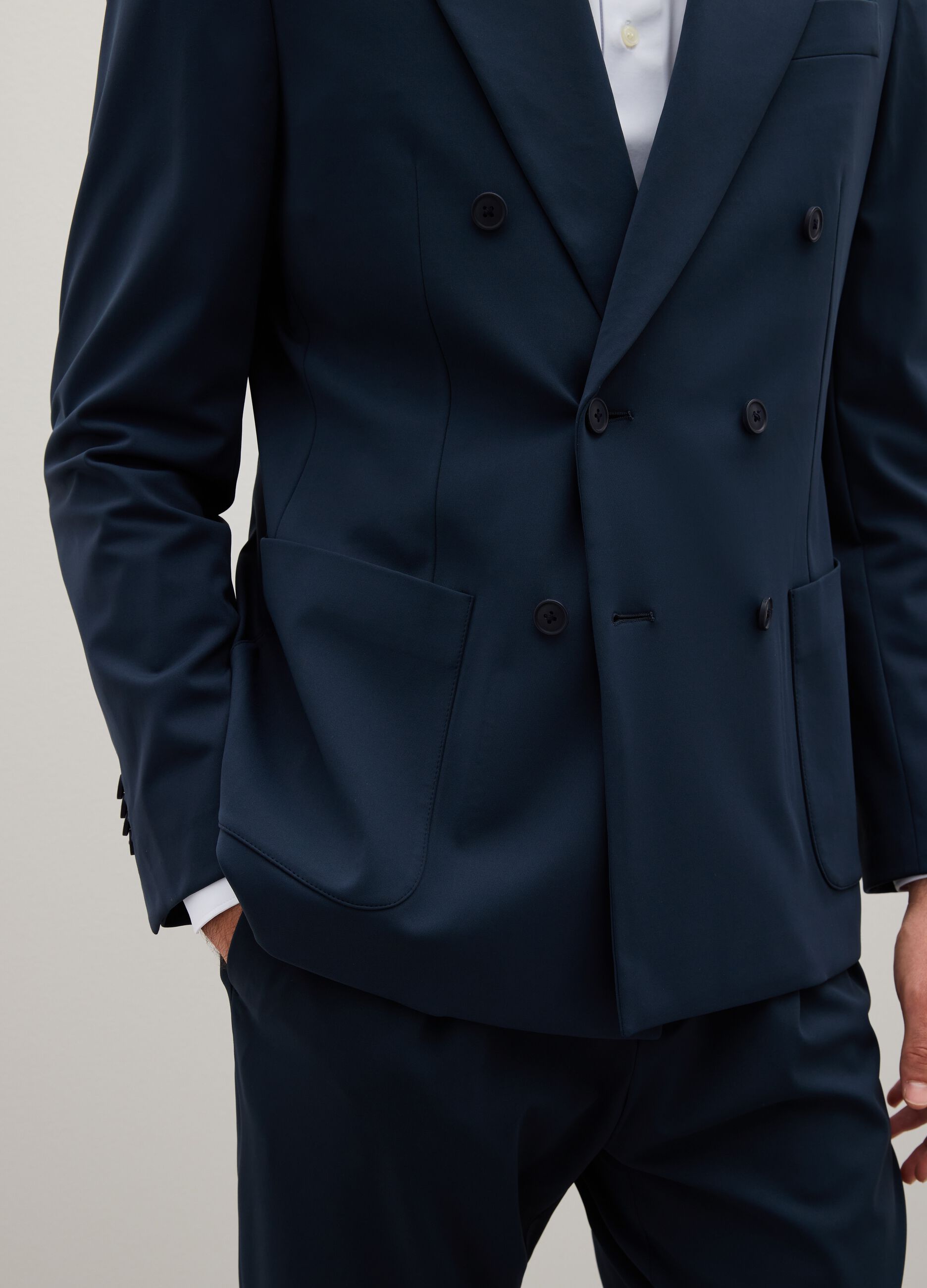 Blue Stretch Fabric Slim Fit Blazer