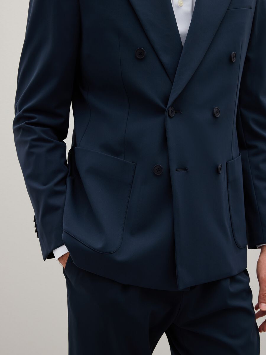 Blue Stretch Fabric Slim Fit Blazer_1