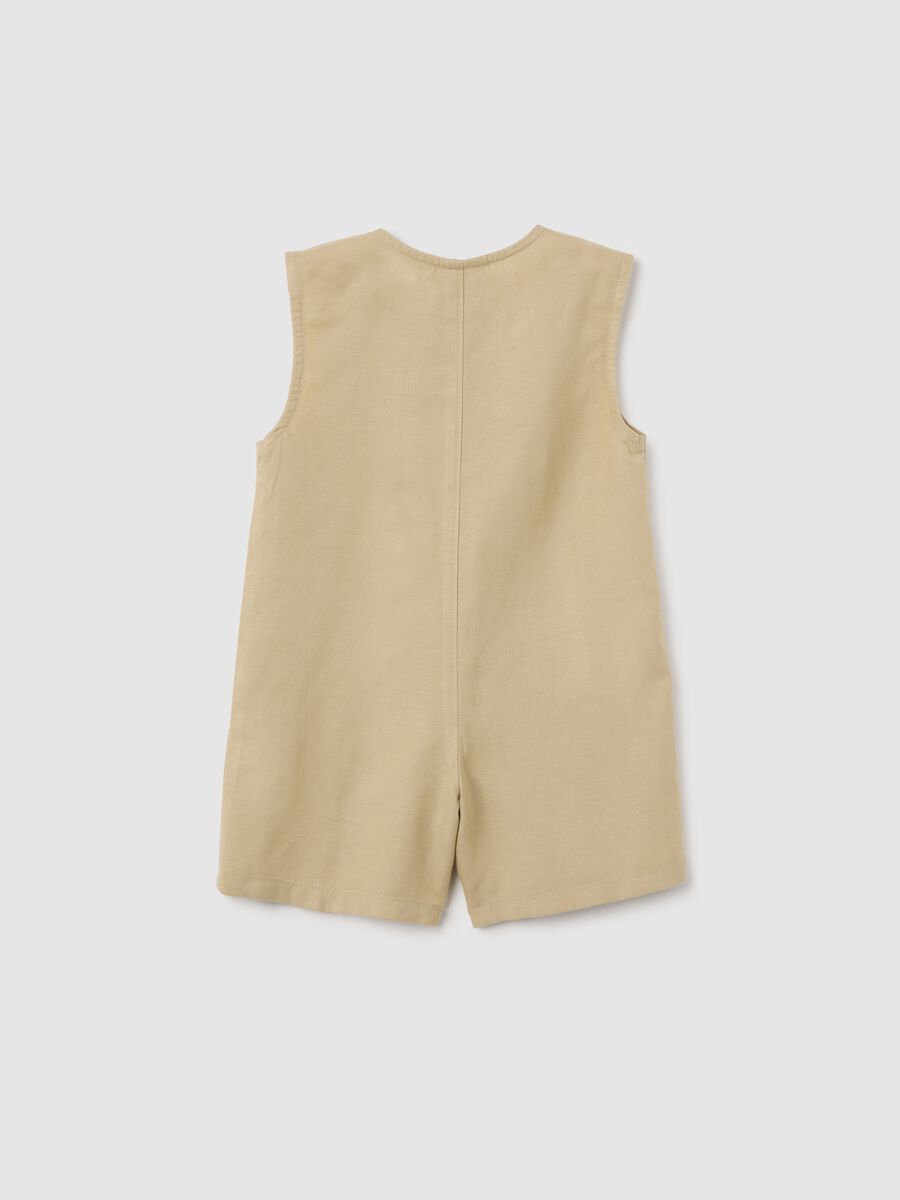 Beige linen blend regular fit baby romper_1