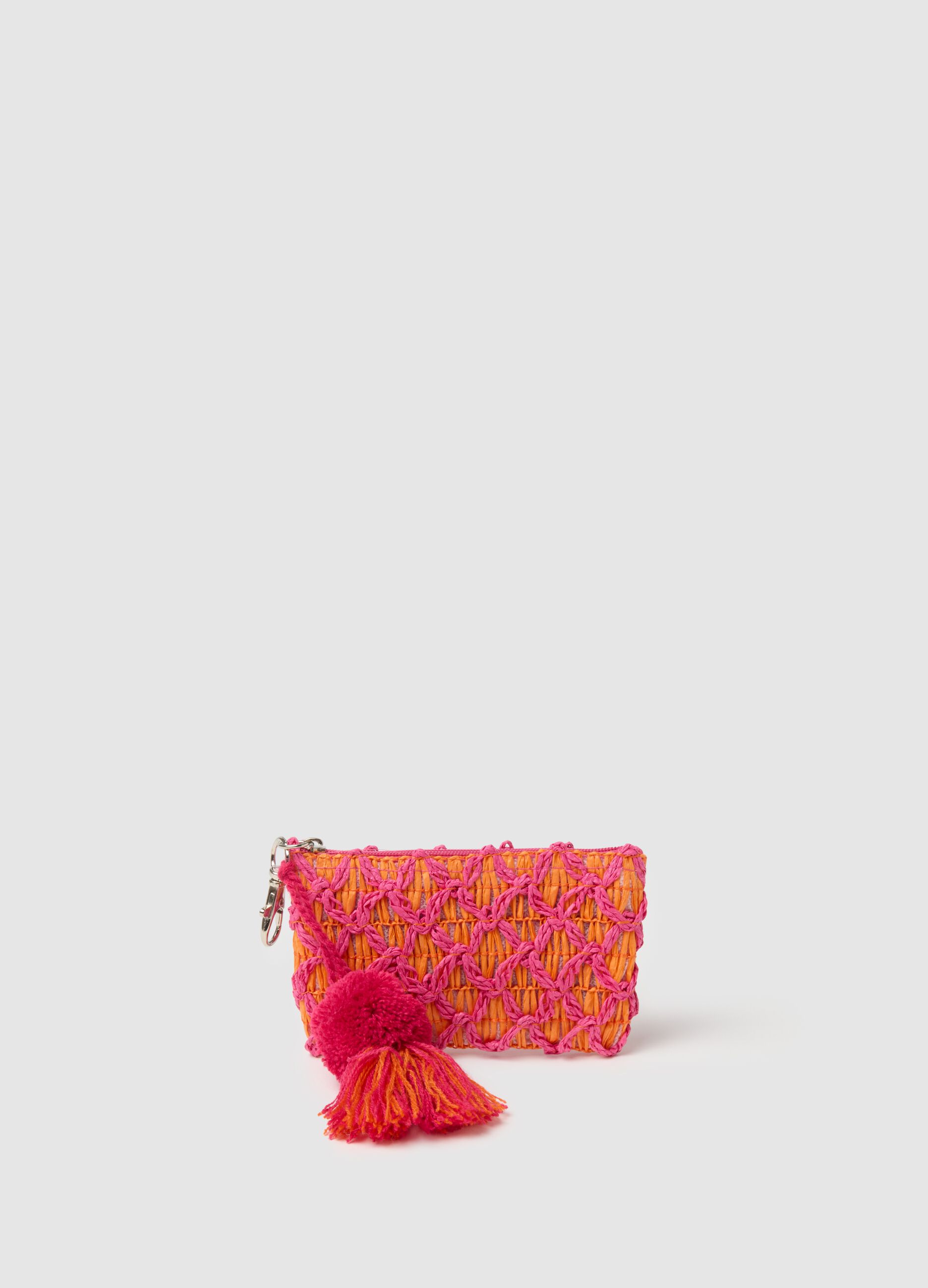 Mini pouch in fuchsia and orange raffia