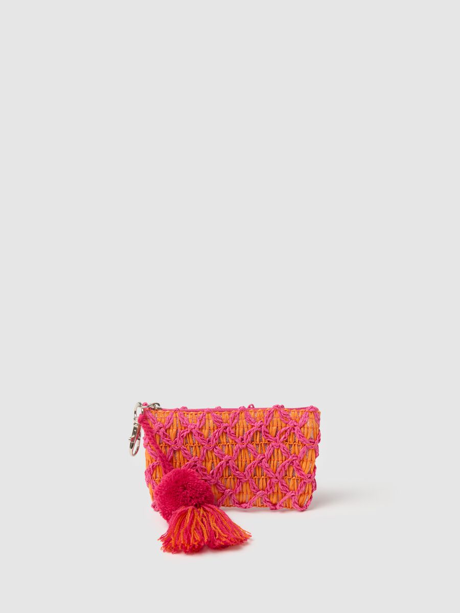 Mini pouch in raffia fucsia e arancione _0