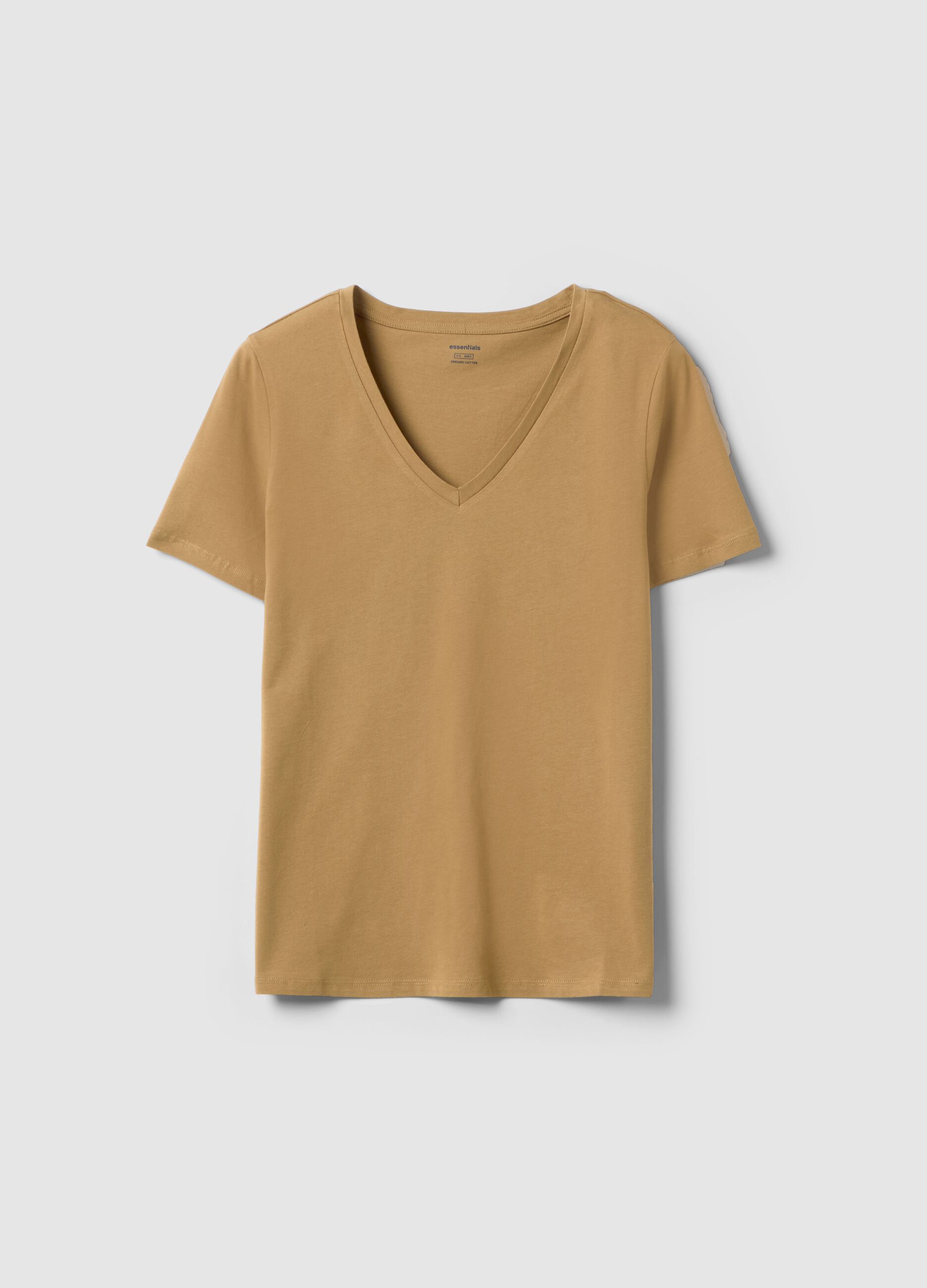 T-shirt in puro cotone marrone regular fit con scollo a V