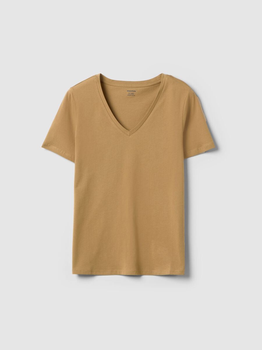 Brown pure cotton V-neck regular fit t-shirt_4