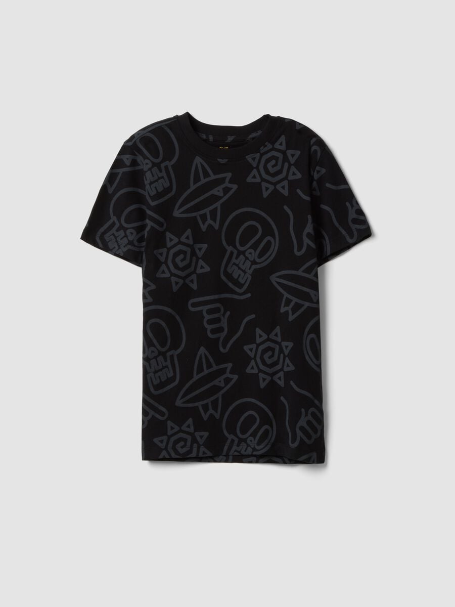 T-shirt nera a maniche corte in puro cotone_3