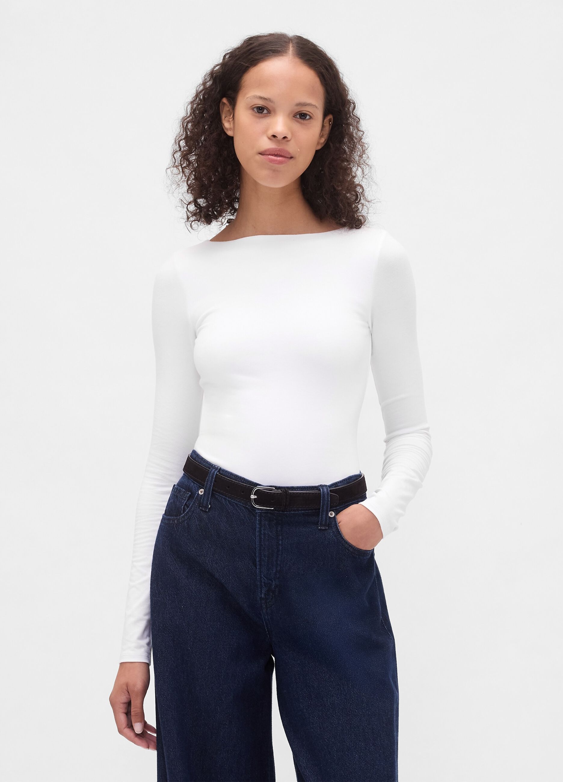 White Stretch Long Sleeve Top