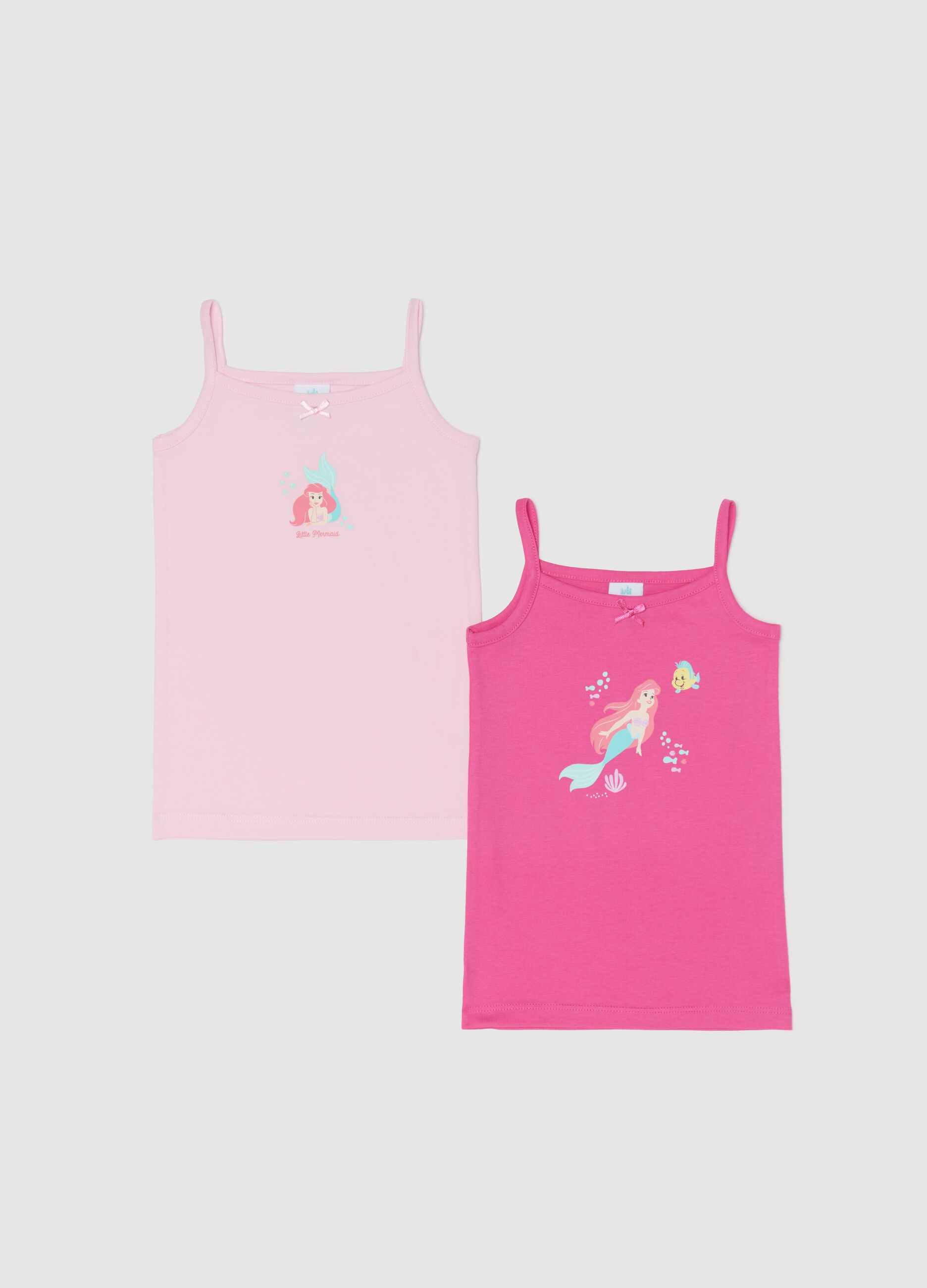 Two-pack pink cotton vests with The Little Mermaid print