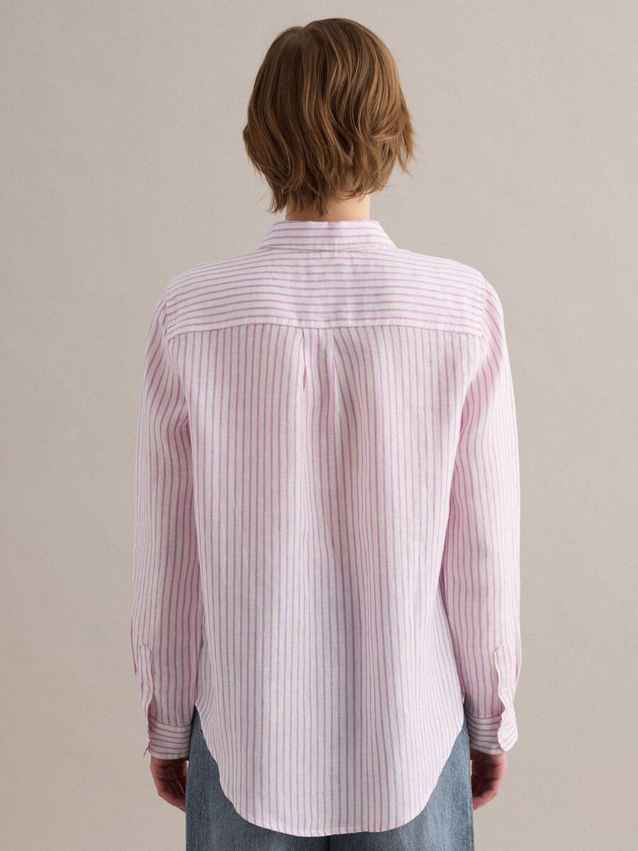 White and pink striped pure linen shirt, regular fit_3