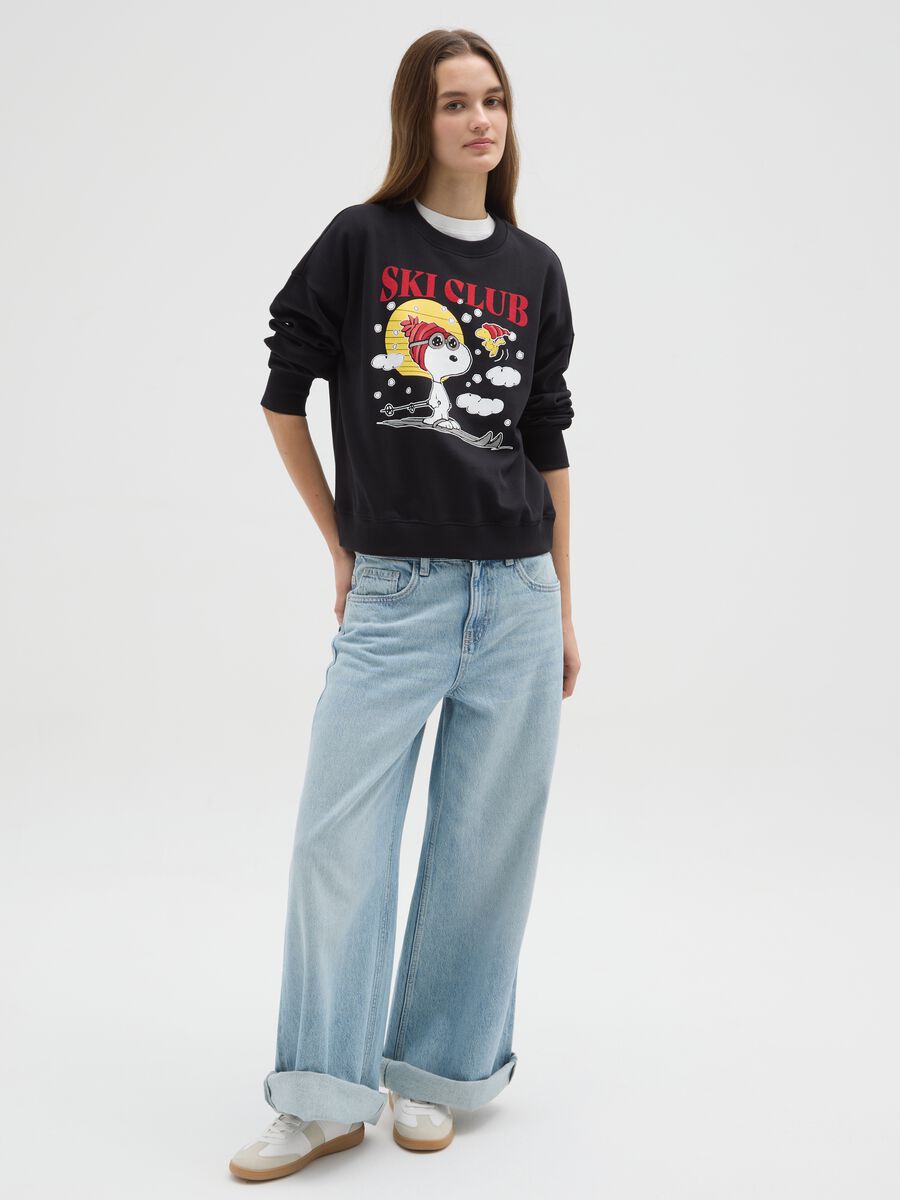 Black crewneck sweatshirt in cotton blend regular fit with Peanuts print_1