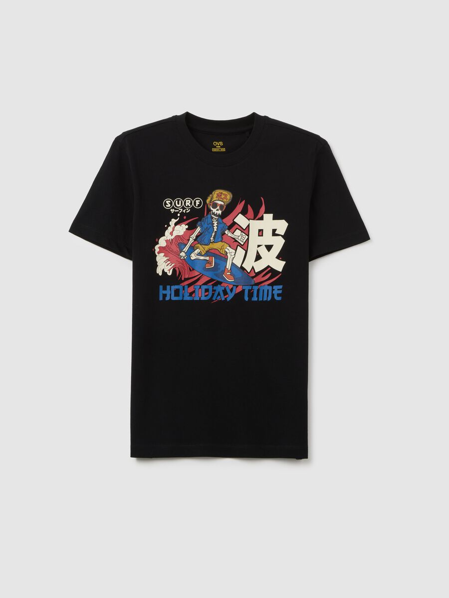Boys' black pure cotton regular fit t-shirt with print_0