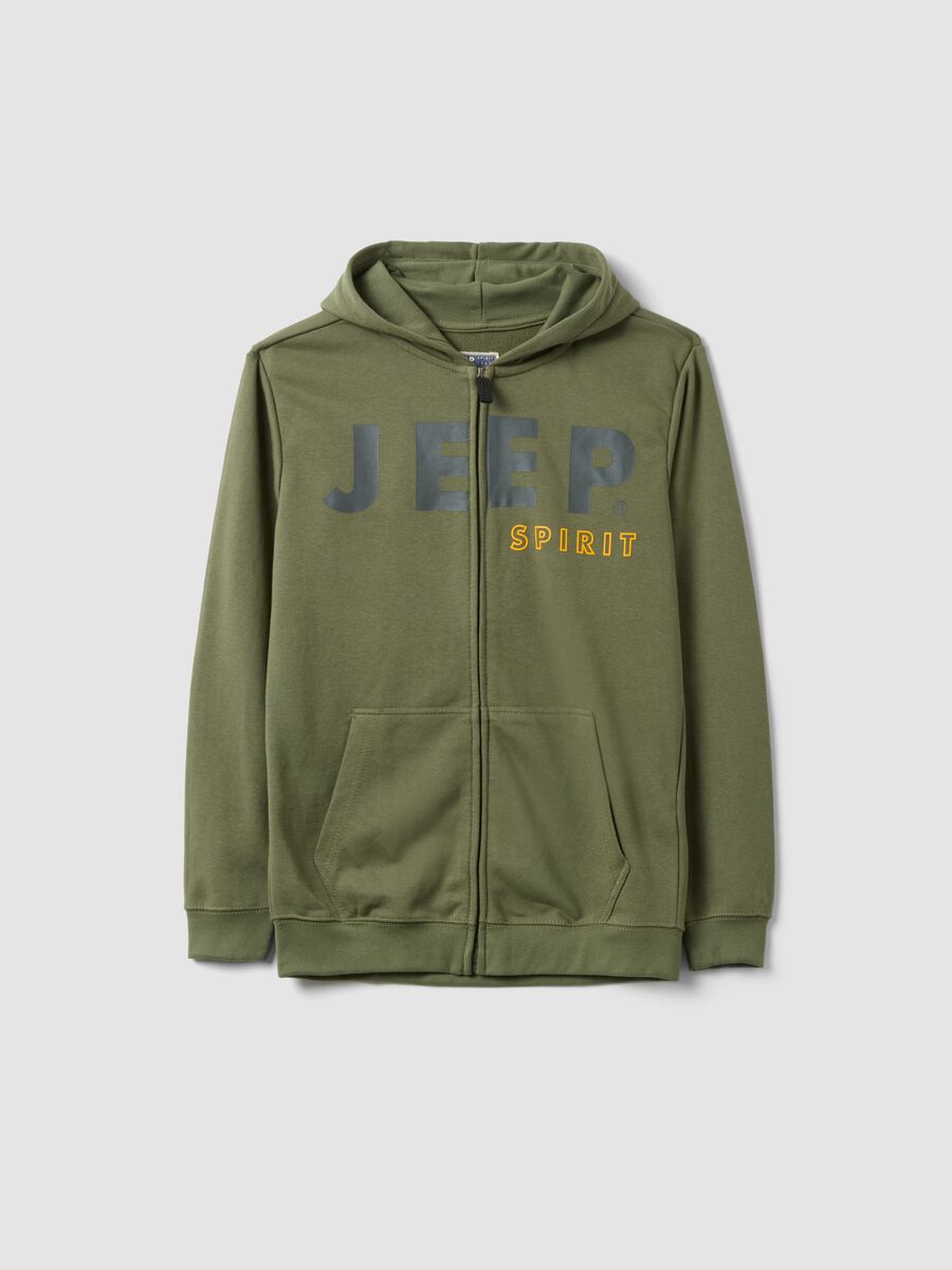 Felpa in misto cotone verde regular fit da bambino con full zip_0
