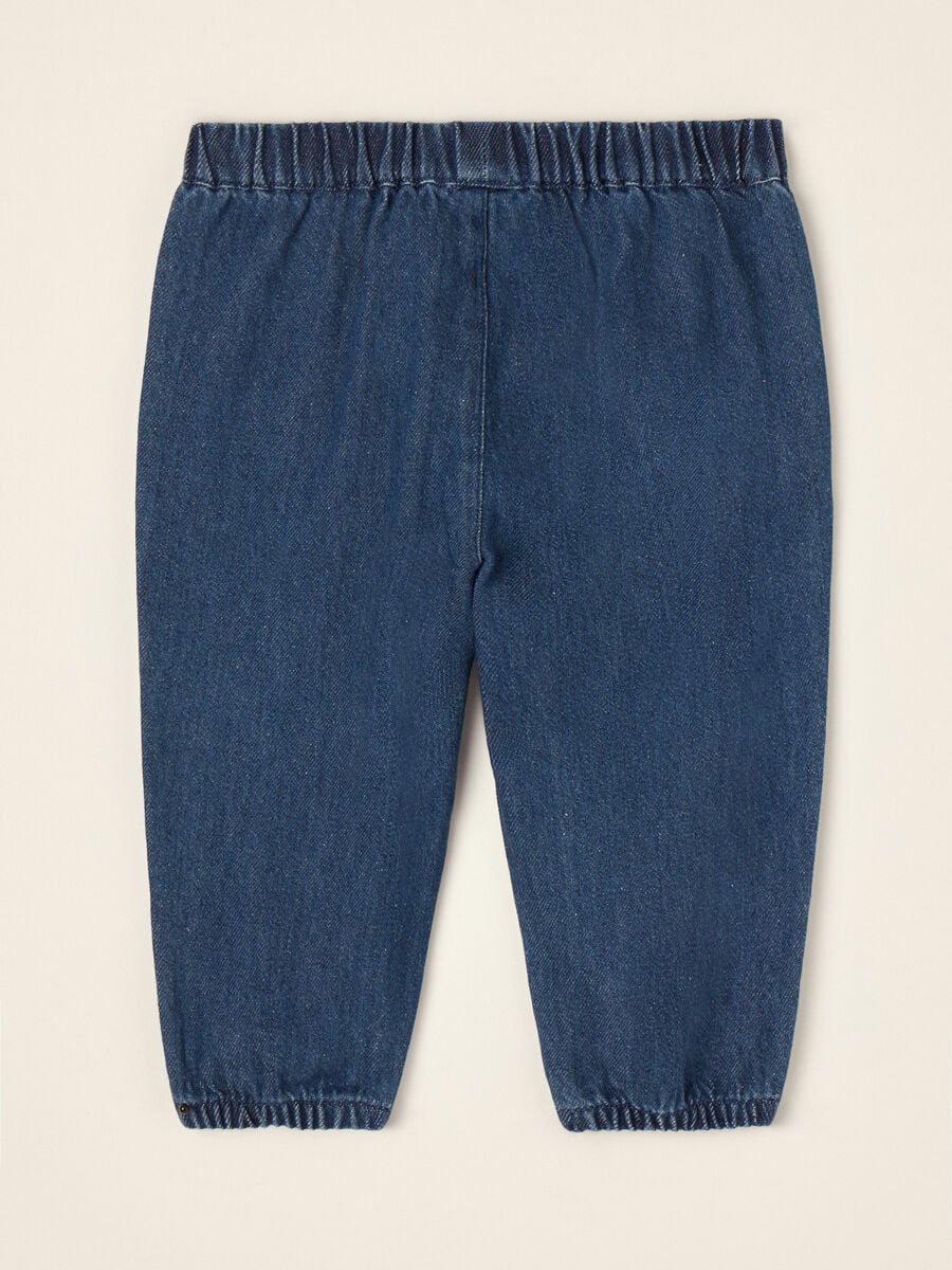 Pantaloni blu in puro cotone con vita elasticizzata regular fit_2