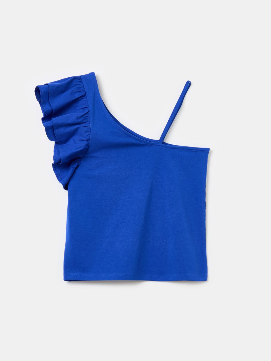Stretch cotton T-shirt with one shoulder strap_0