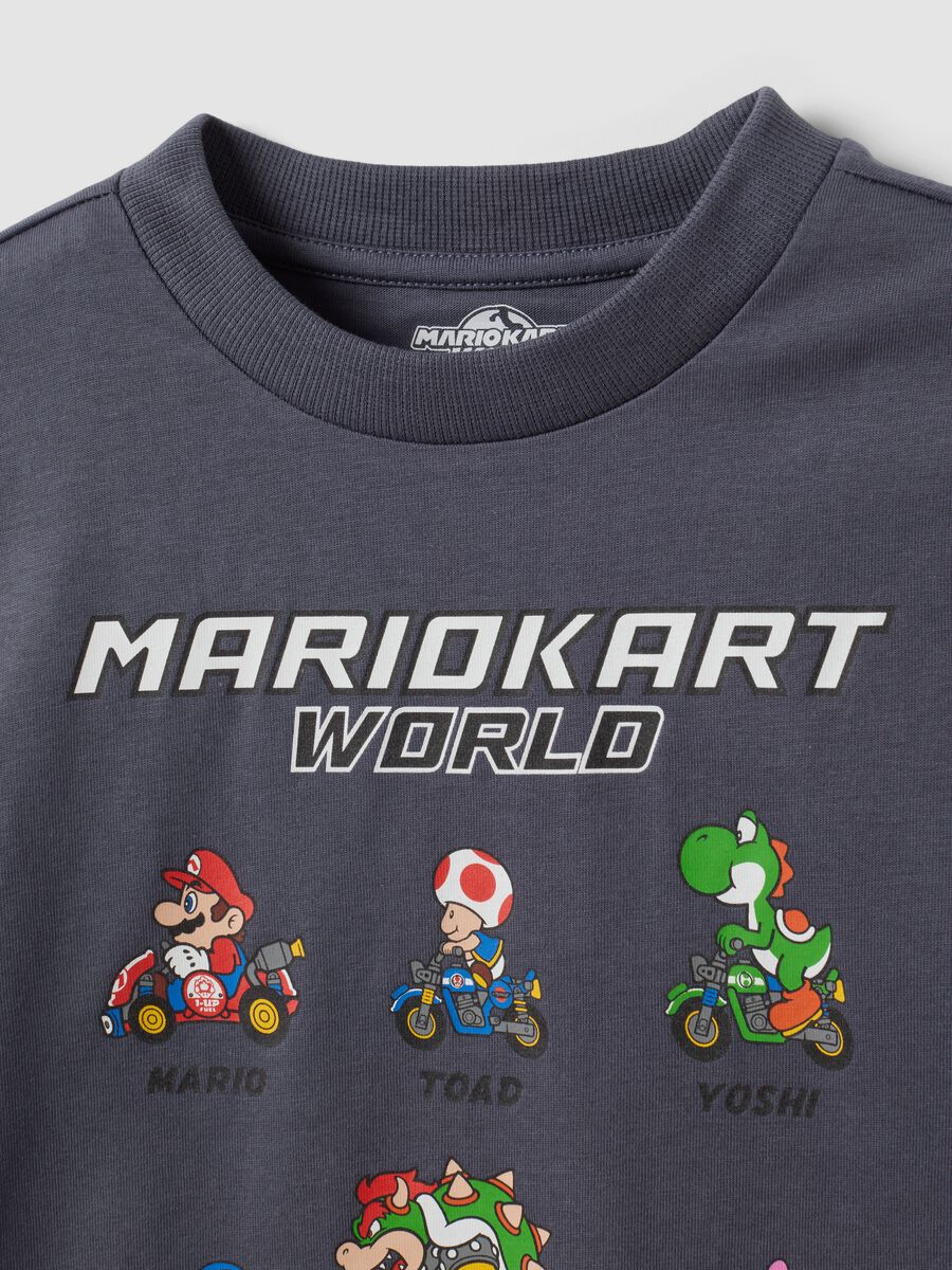T-shirt grigia in puro cotone con girocollo stampa Mario Kart_3