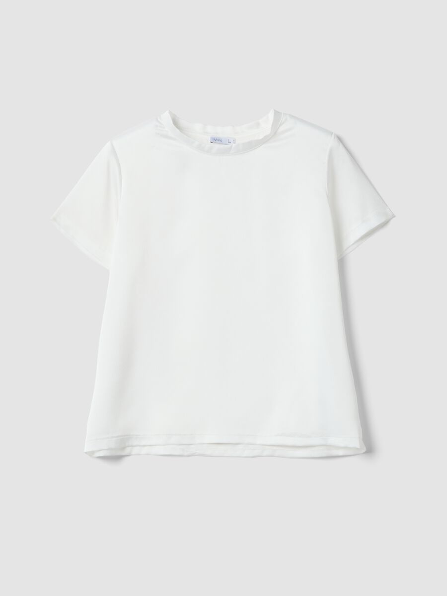 T-shirt bianca a maniche corte con collo morbido regular fit_4