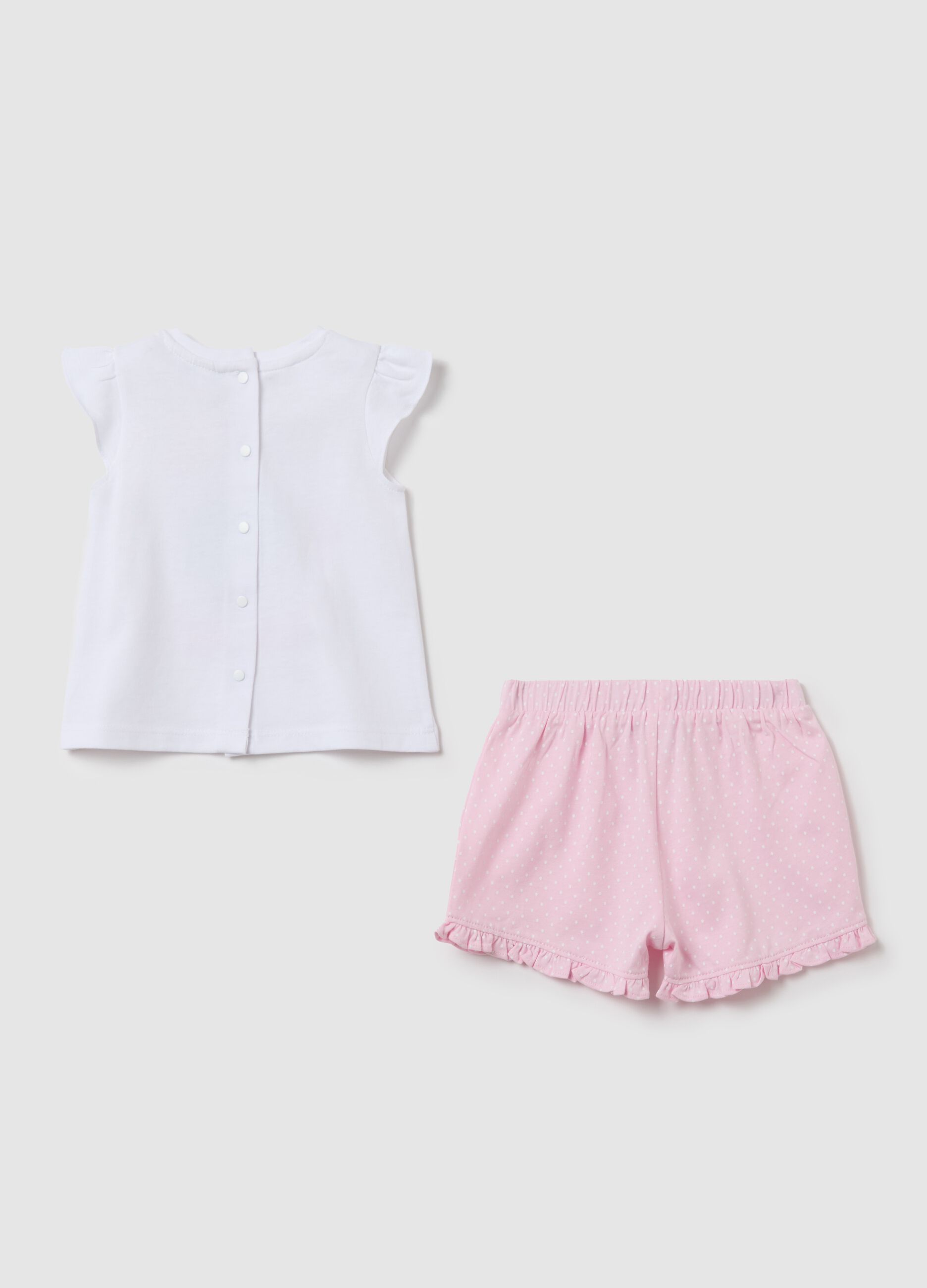 Cotton set with T-shirt with "Happy Family" embroidery and shorts