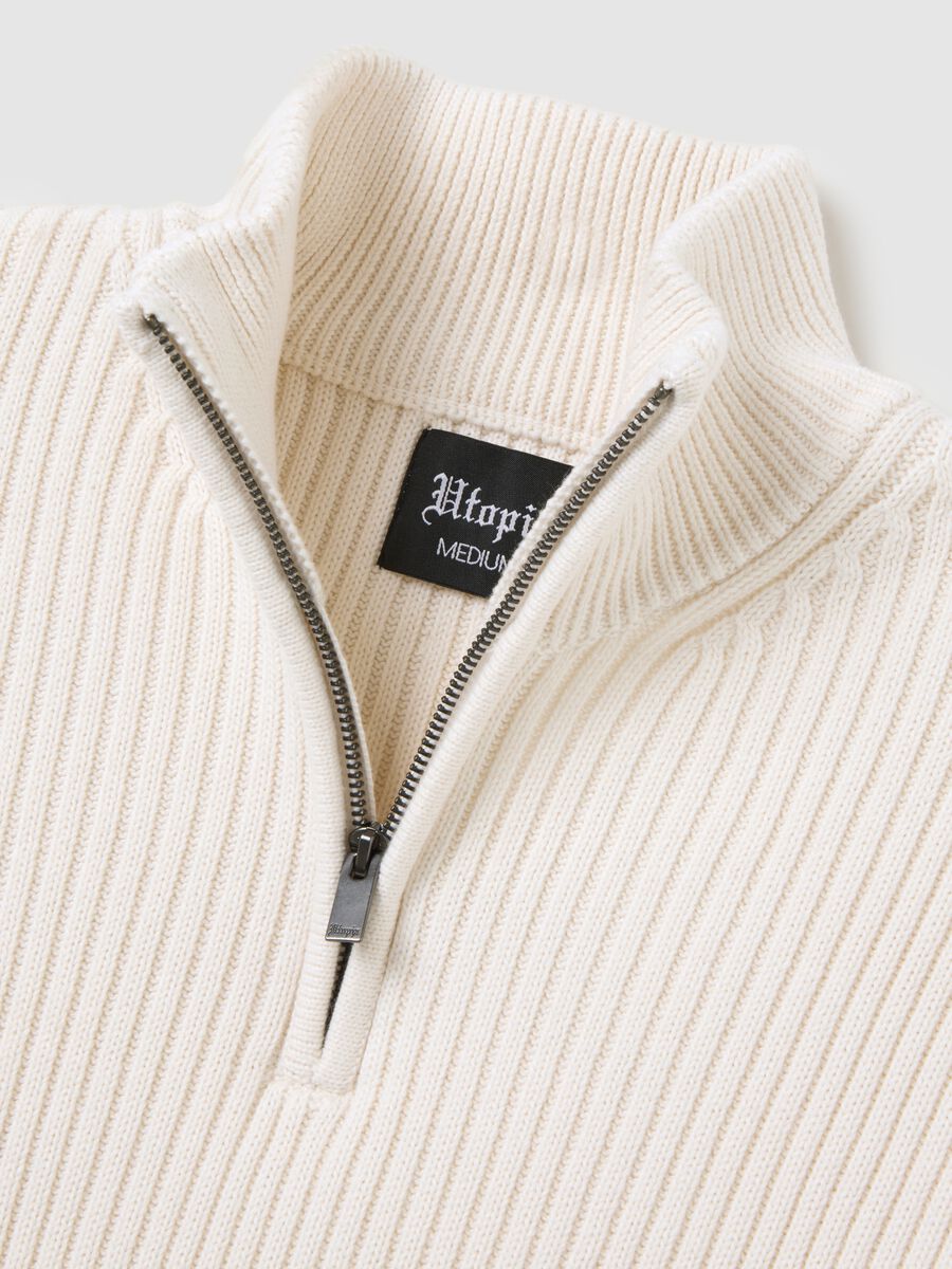 White Ribbed Knit Half-Zip_6