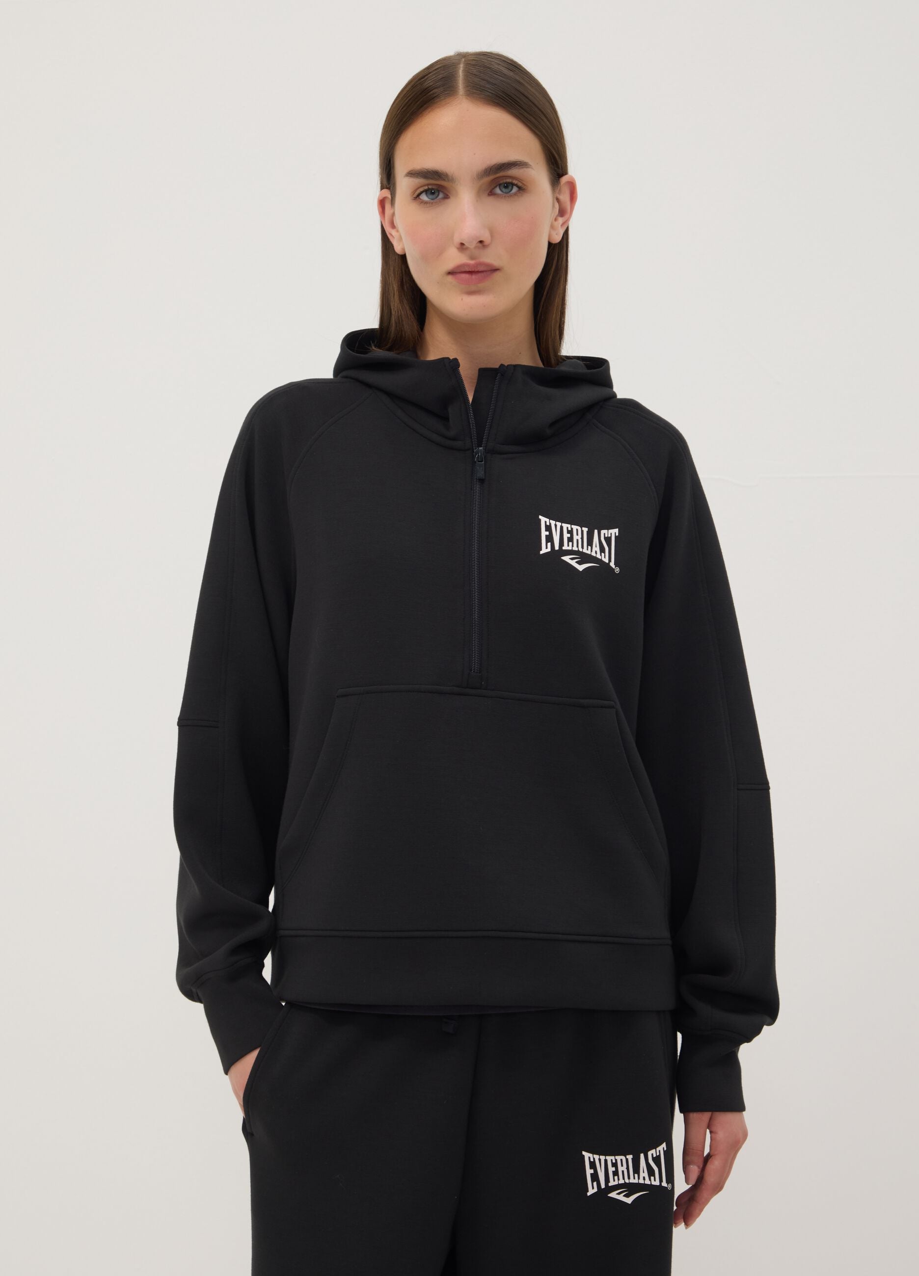 Black hooded sweatshirt in stretchy viscose jersey, regular fit