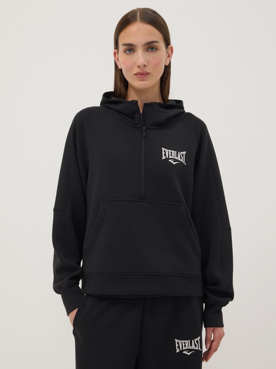 Black hooded sweatshirt in stretchy viscose jersey, regular fit_2