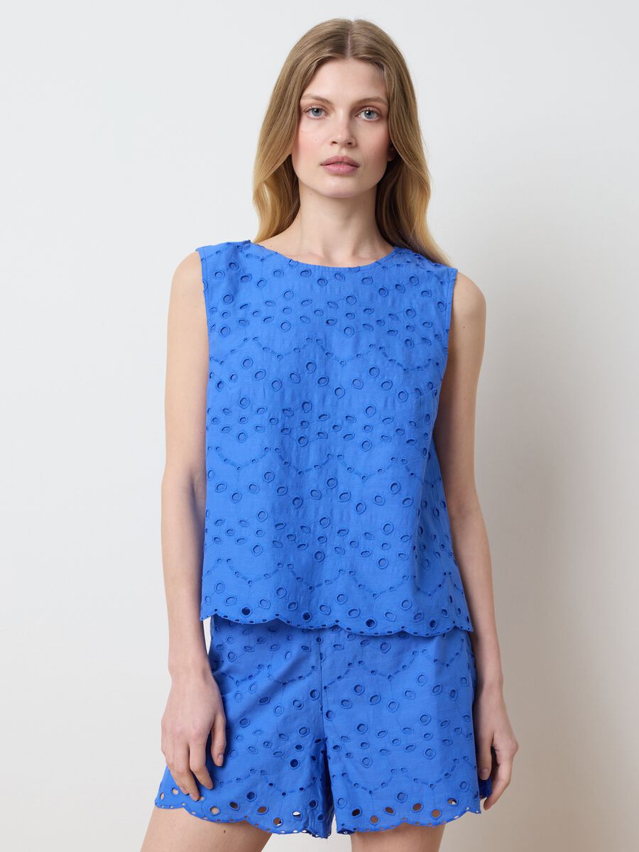 Women's summer set in pure blue cotton regular fit with pattern_1