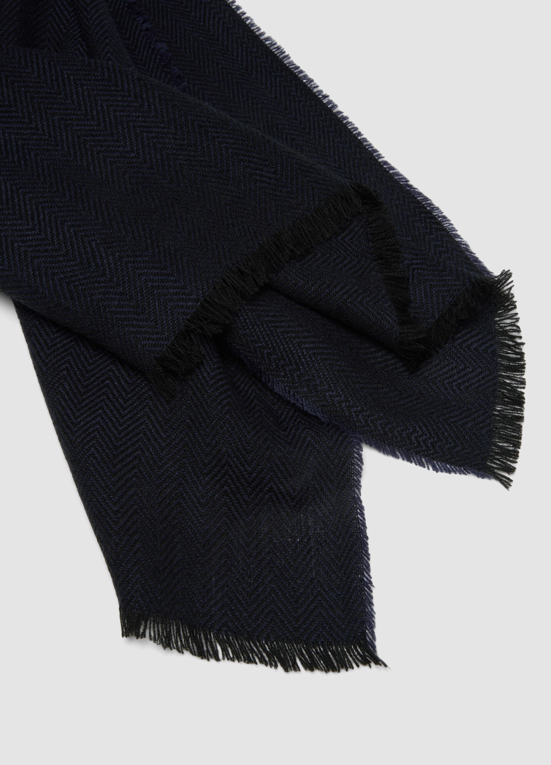 Blue herringbone scarf with fringes