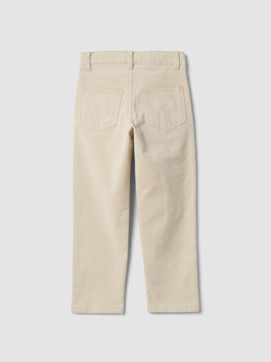 Pantaloni beige in cotone elasticizzato a coste_1
