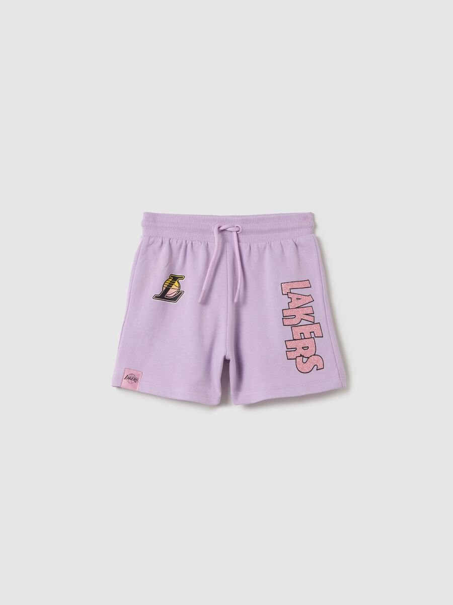 Purple NBA Los Angeles Lakers shorts in cotton with hood_0