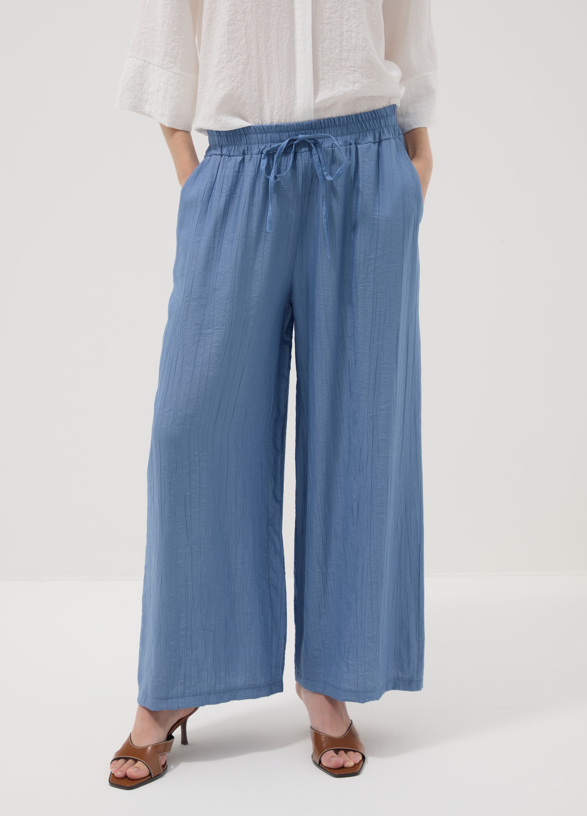 Light blue viscose-blend palazzo trousers