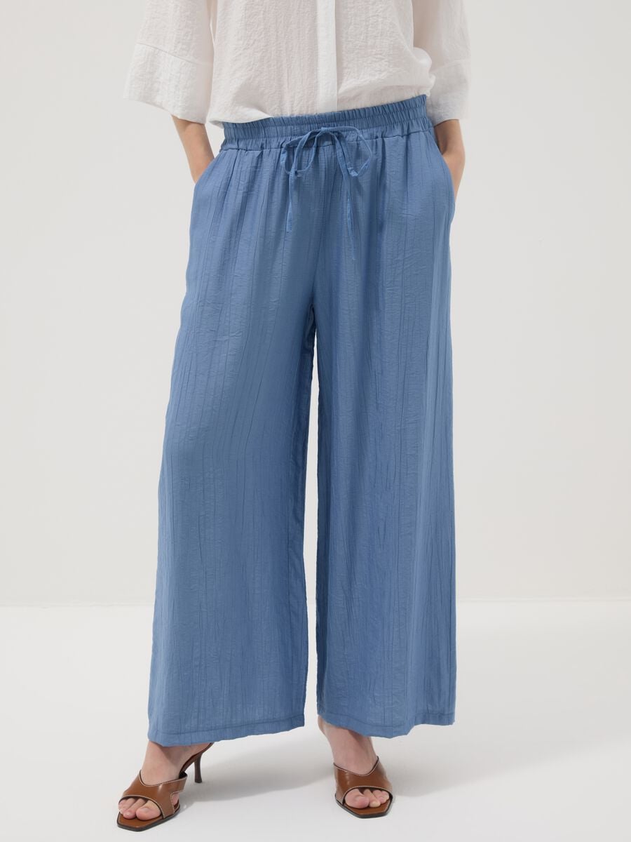 Pantaloni azzurri palazzo in misto viscosa regular fit_1