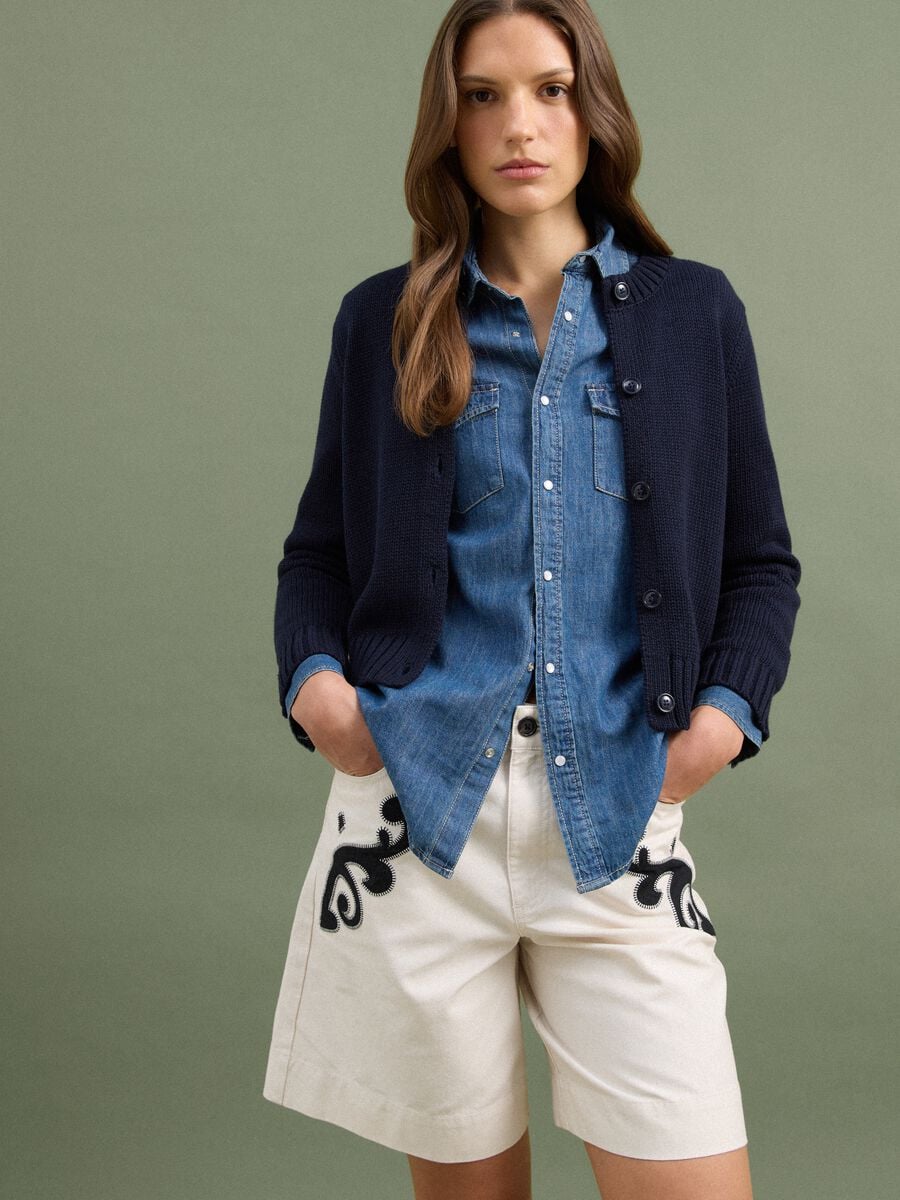 Cardigan blu in puro cotone con bottoni regular fit_0
