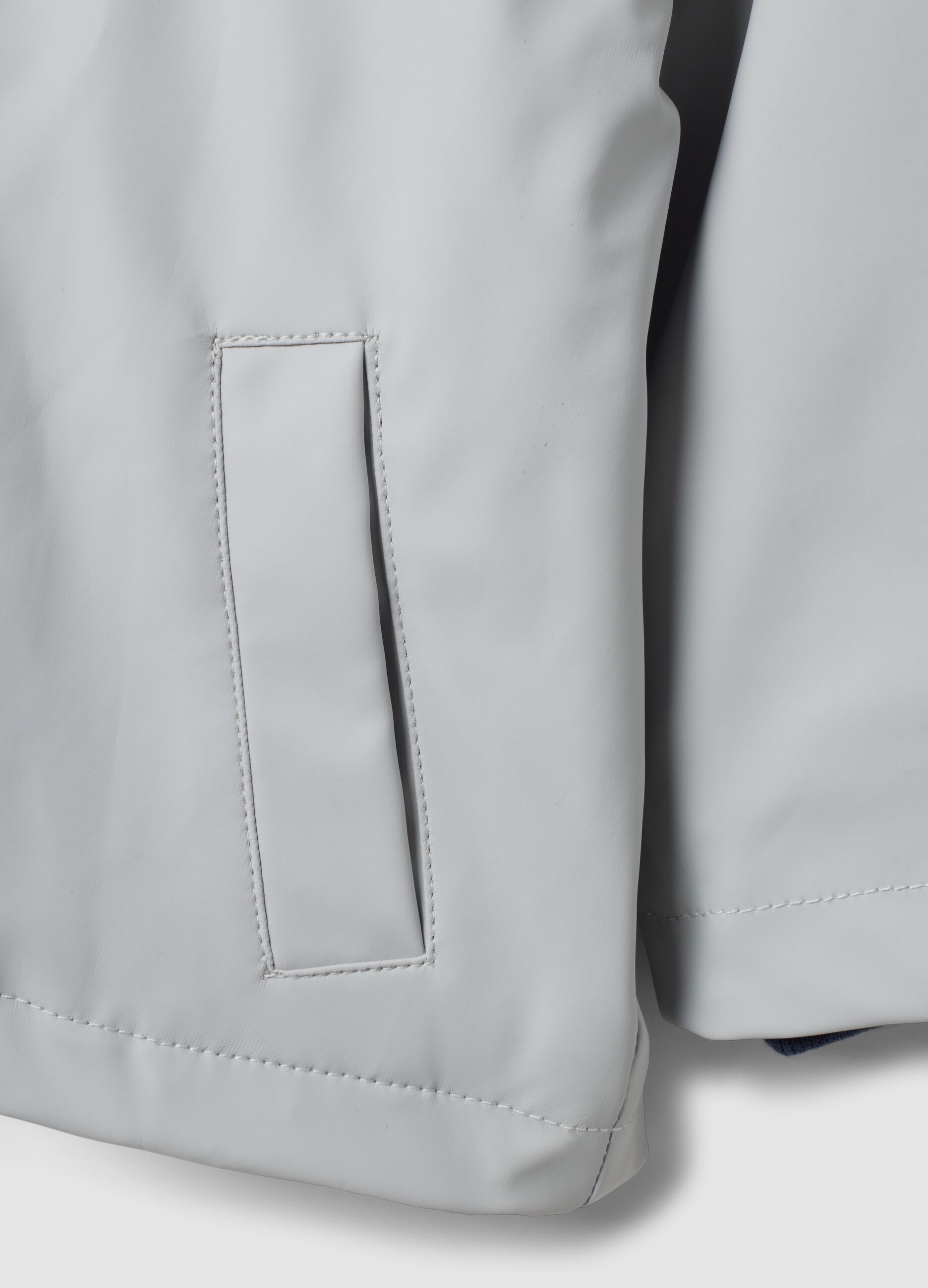 Grey water-repellent hooded zip jacket for baby boy