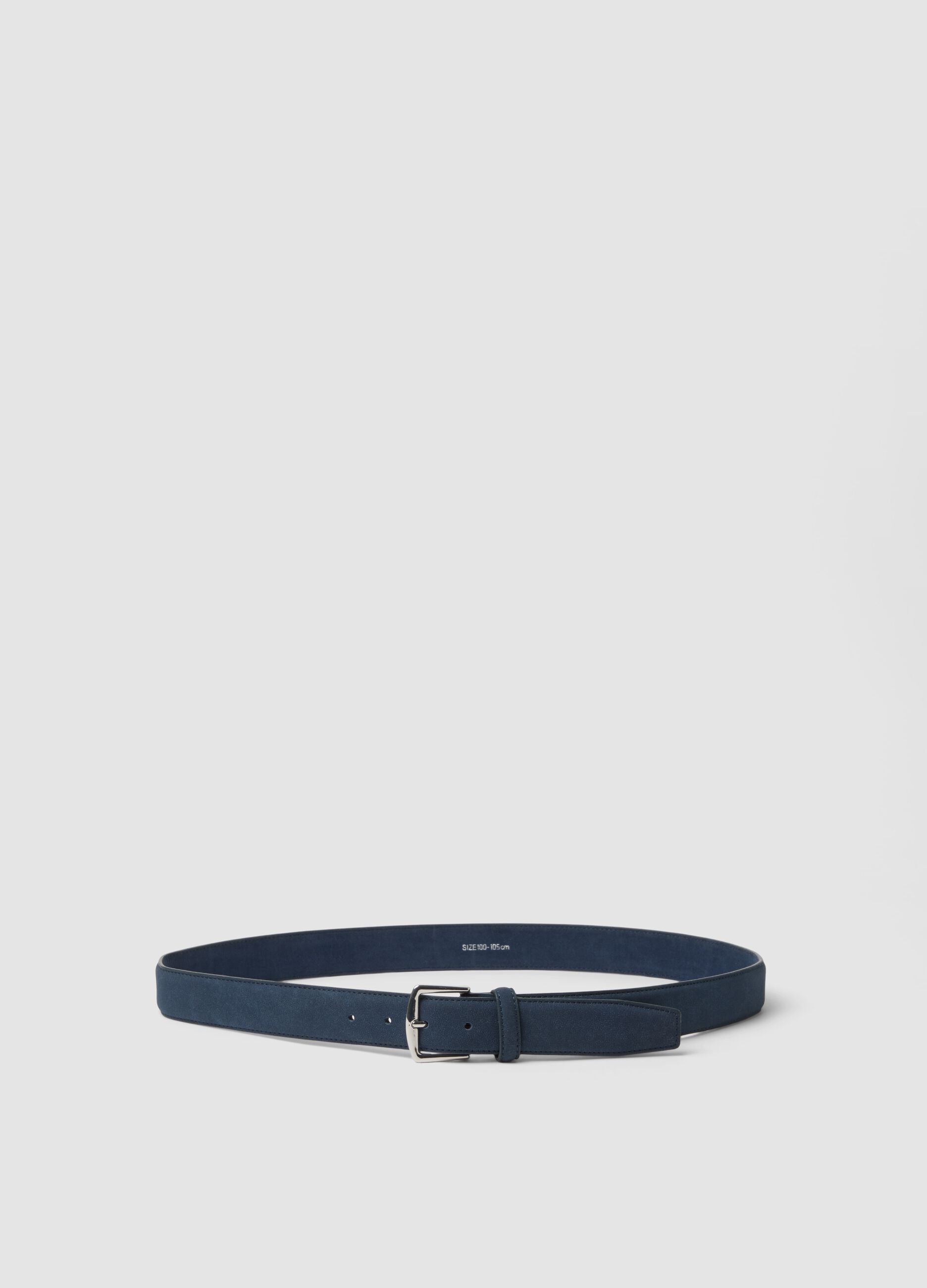 Blue belt with rectangular metal buckle
