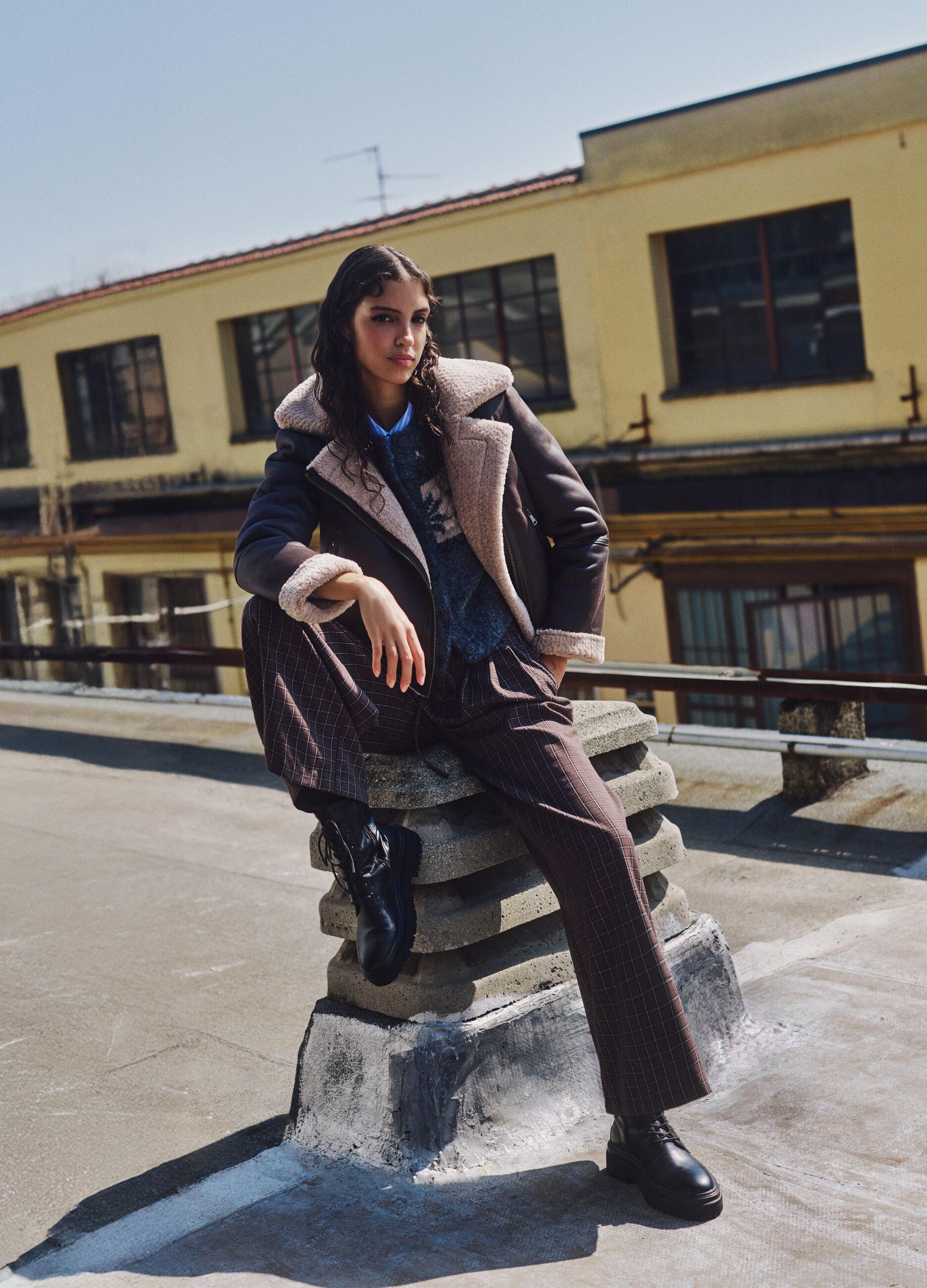 Wide Check Brown Trousers