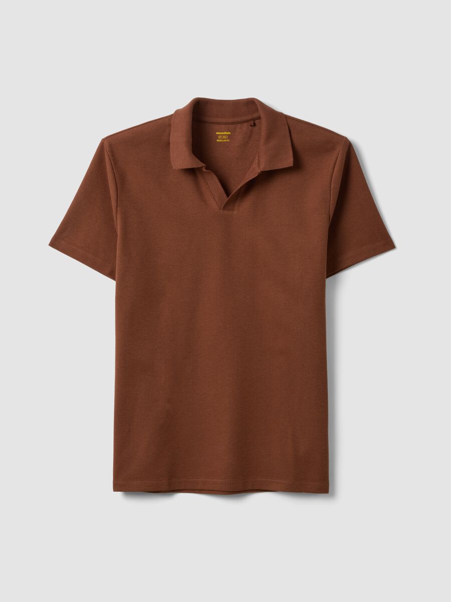 Brown short-sleeve stretch-cotton polo shirt_0
