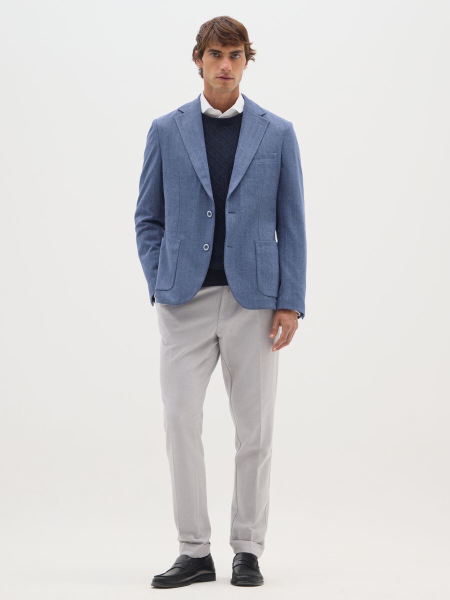 Blazer blu gessato elegante vestibilità slim_1