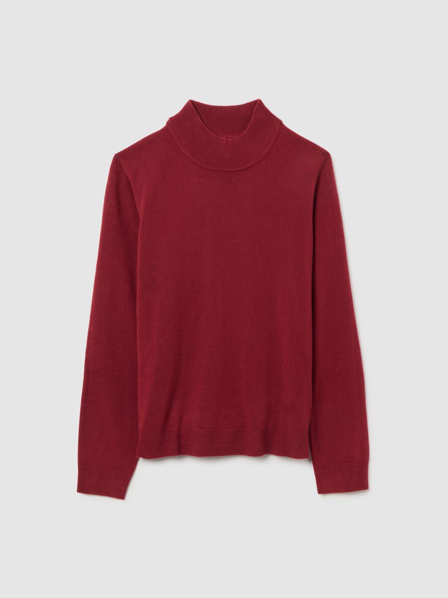 Red regular fit turtleneck jumper_4
