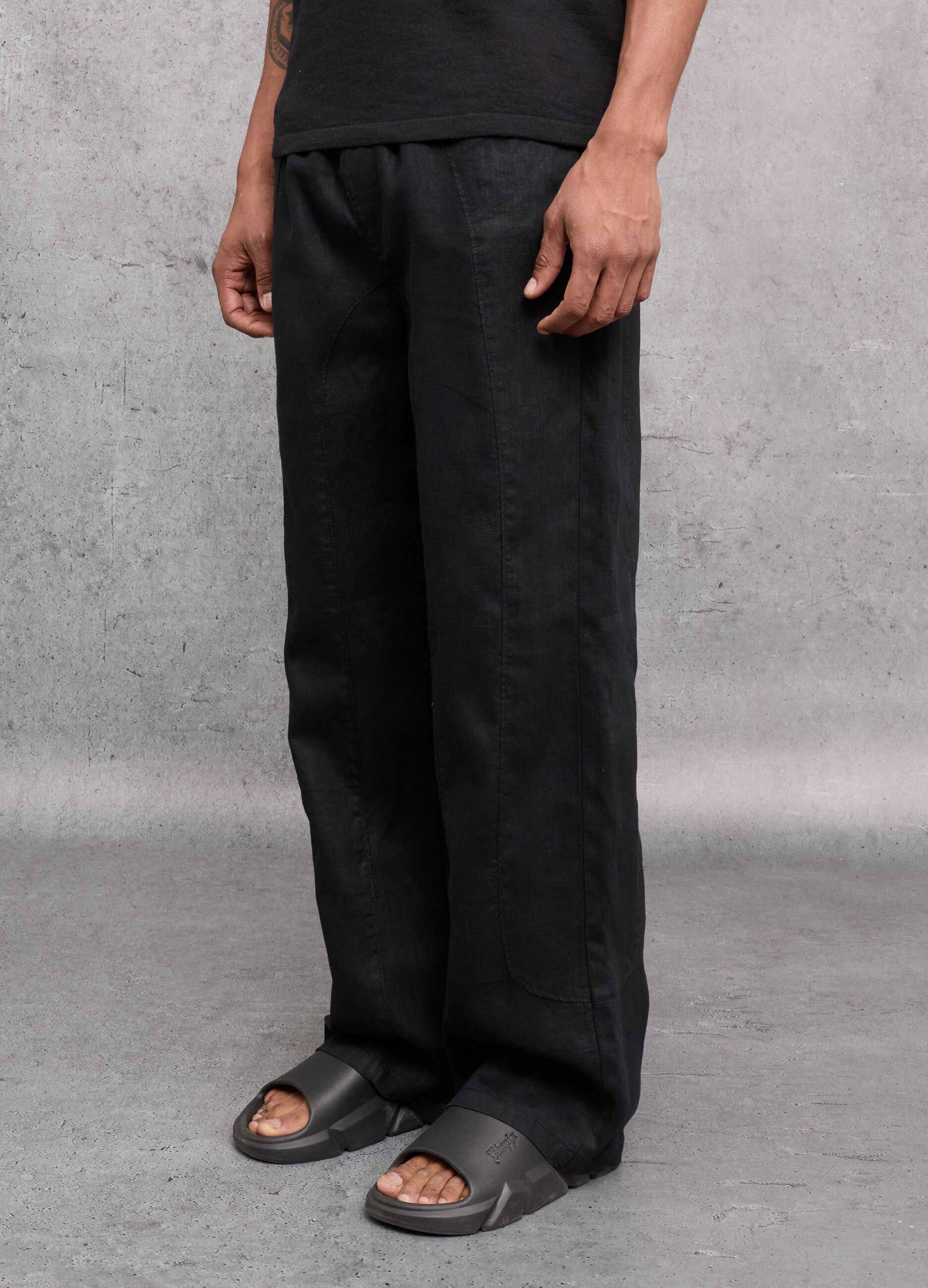 100% Linen Wide Leg Pants Black