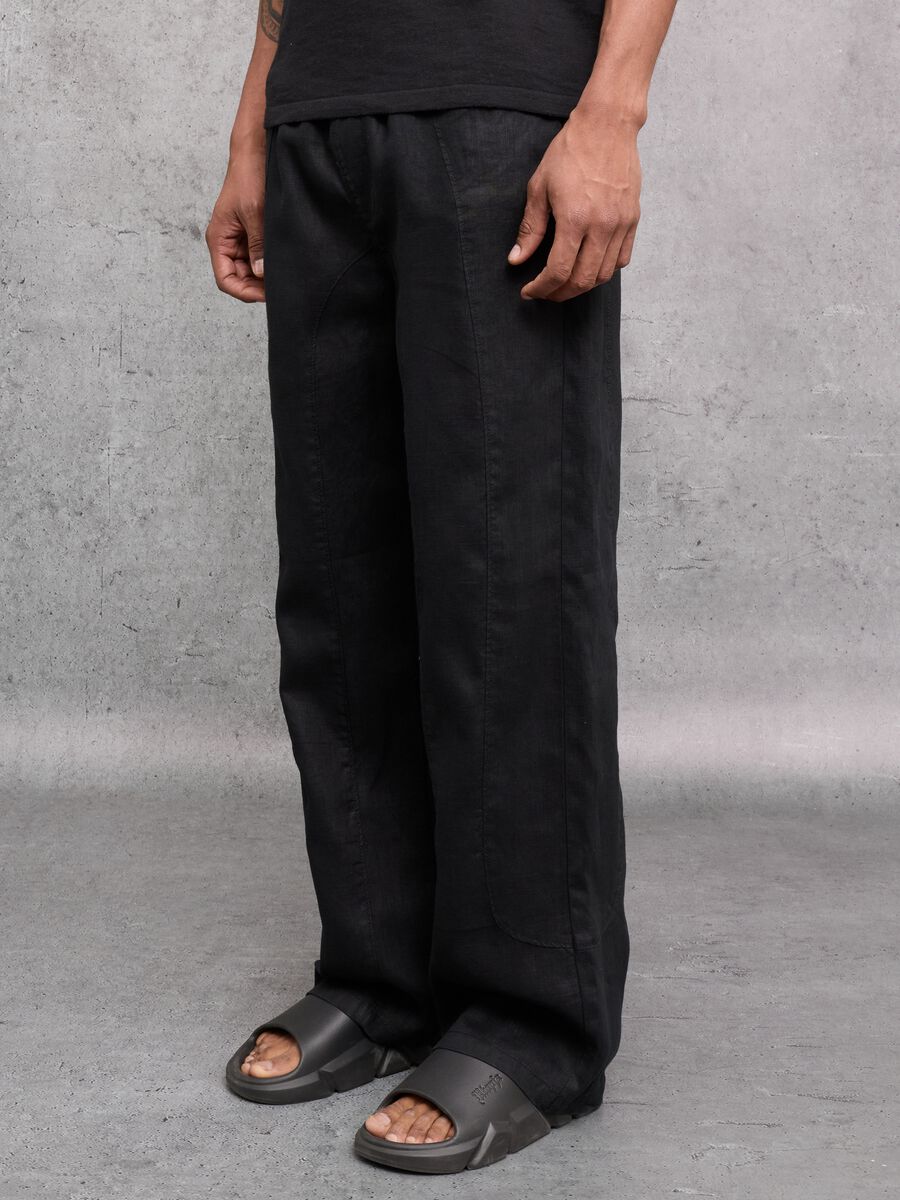 100% Linen Wide Leg Pants Black_2