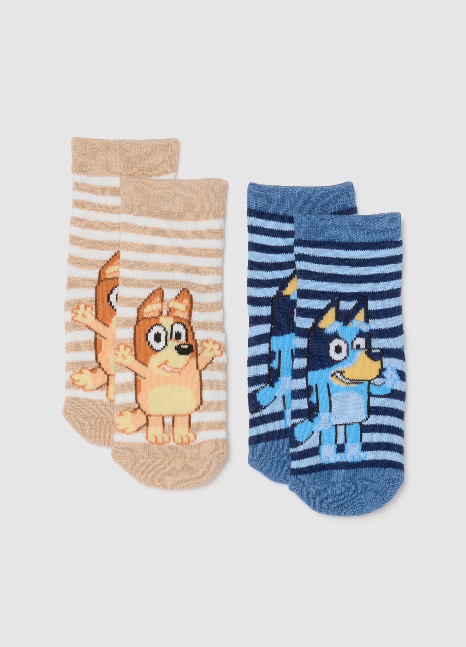 Twin pack blue anti-slip socks with characters